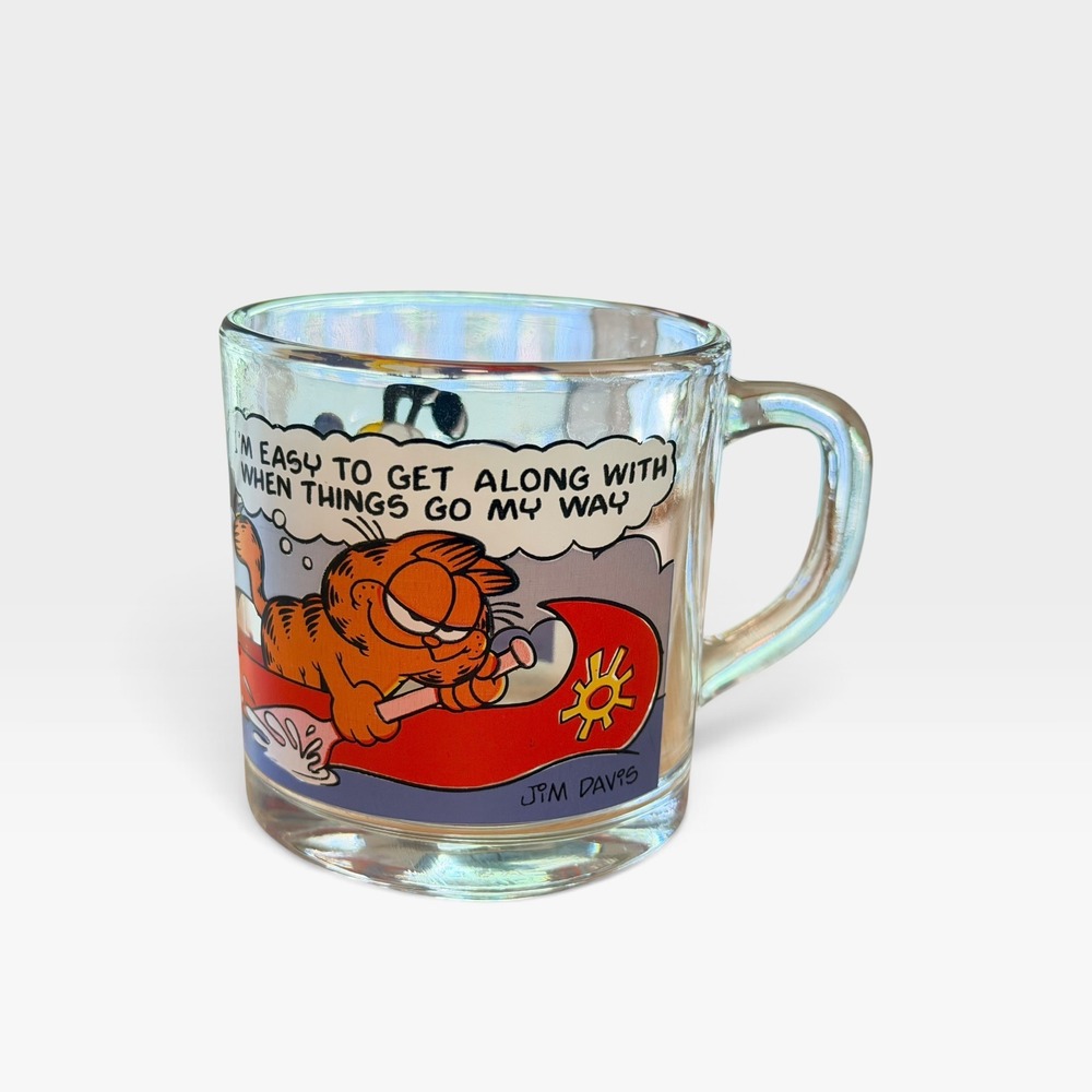 McDonalds Garfield Glass Mug 1978 Canoe Odie Jim Davis Collectible Cup